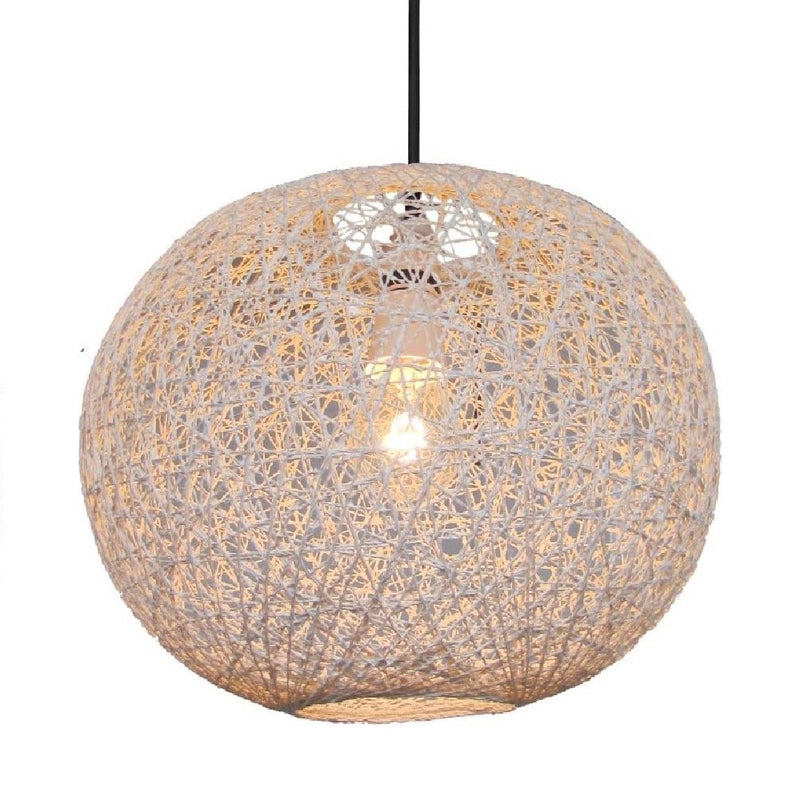 Britalia BRAB12WHITE White Woven String Ball Vintage Retro Easy Fit Round Globe Pendant Shade