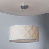 White Cotton Faceted Geometric Retro Easy Fit Drum Pendant Shade with Diffuser 40cm