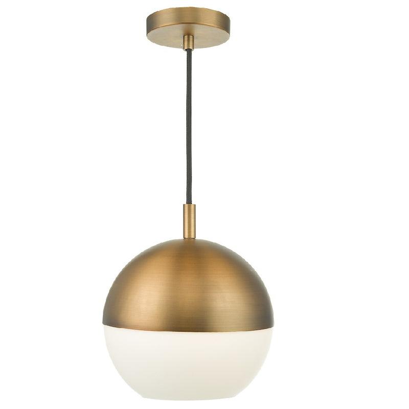 Aged Brass & Opal White Glass Vintage Globe Dome Pendant Ceiling Light 21cm