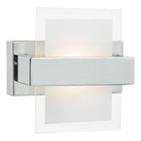 LED Polished Chrome Rectangular Modern Wall Light with Clear Edged & Frosted Glass 15cm