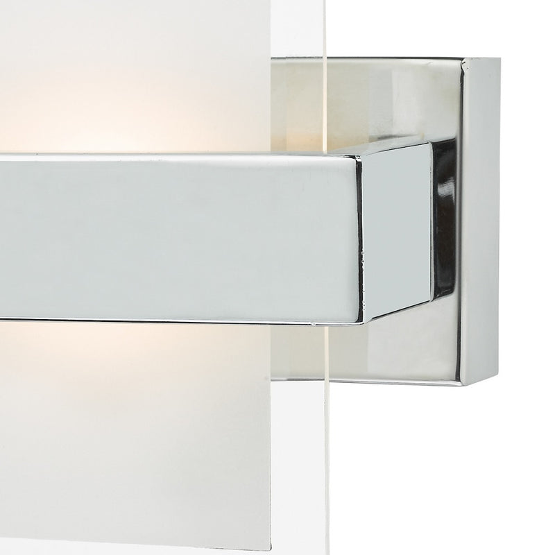 LED Polished Chrome Rectangular Modern Wall Light with Clear Edged & Frosted Glass 15cm