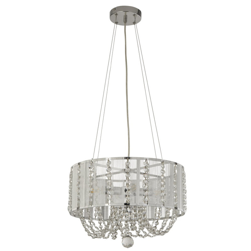 Chrome & Faceted Bead 4 Lamp Pendant Light with Chiffon Shade 40cm