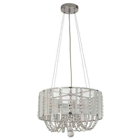 Chrome & Faceted Bead 4 Lamp Pendant Light with Chiffon Shade 40cm