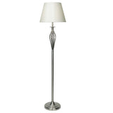 Satin Chrome Vintage Open Metalwork Floor Lamp with Cream Faux Silk Tapered Drum Shade 160cm