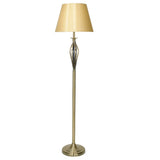 Antique Brass Vintage Open Metalwork Floor Lamp with Gold Faux Silk Tapered Drum Shade 160cm