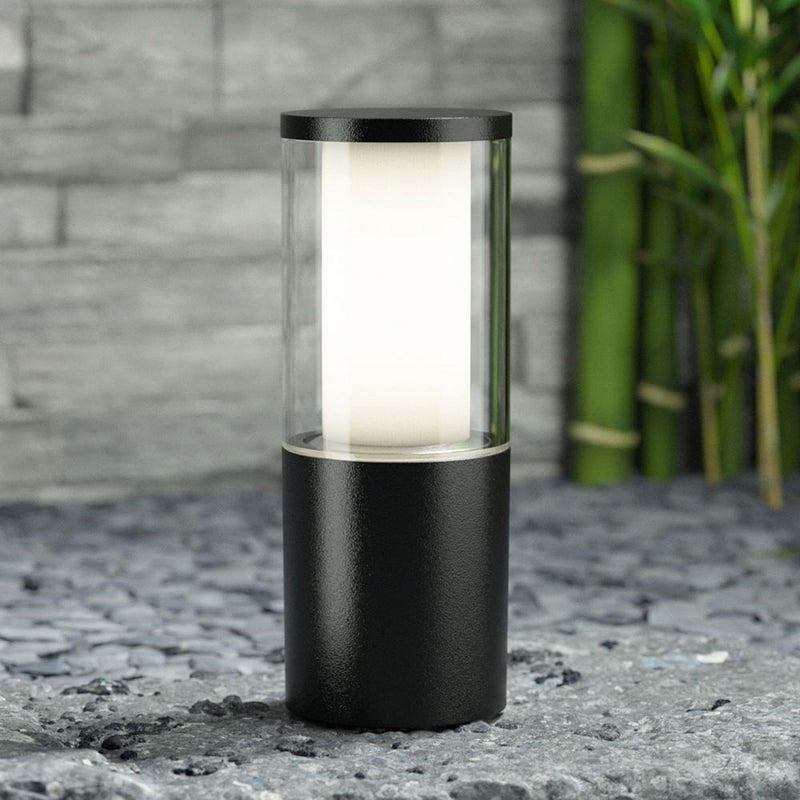 Black LED Round Pedestal Post Light 25cm
