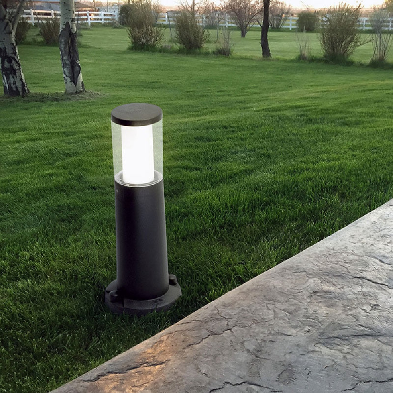 Black LED Round Pedestal Post Light 40cm