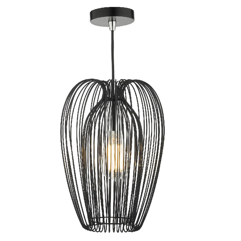 Matt Black Wired Cage Vintage Pendant Ceiling Light 23cm