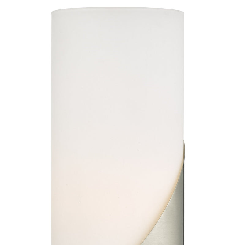 Satin Nickel & Frosted Opal Glass Modern Cylindrical Touch Control Table Desk Lamp 25cm