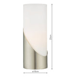 Satin Nickel & Frosted Opal Glass Modern Cylindrical Touch Control Table Desk Lamp 25cm