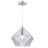 Polished Chrome & Iridised Glass Modern Geometric Pendant Ceiling Light 30cm