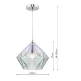Polished Chrome & Iridised Glass Modern Geometric Pendant Ceiling Light 30cm