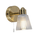 Satin Brass & Ribbed Glass Bathroom Vintage Wall Light Spot 125mm