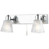 Polished Chrome & Ribbed Glass Twin Bathroom Vintage Wall Light 125mm