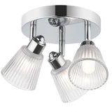 Polished Chrome & Ribbed Glass Vintage 3 Lamp Bathroom Ceiling Light  IP44