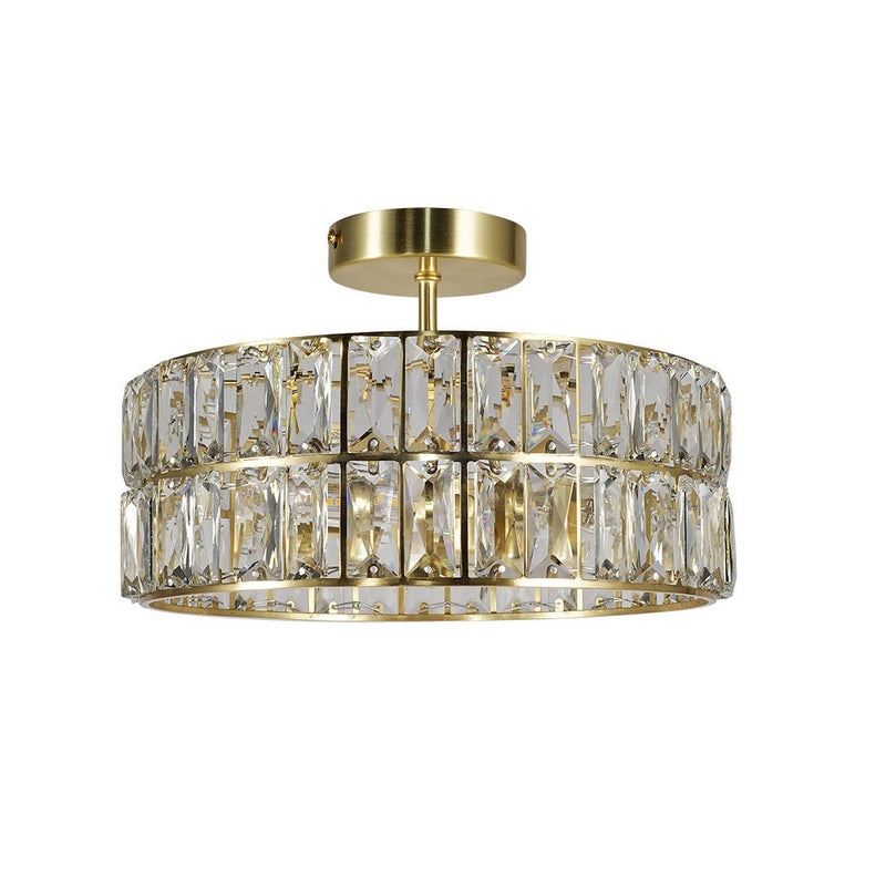 Satin Brass and Cyrstal Modern 4 Lamp Bathroom Semi Flush Ceiling Light IP44