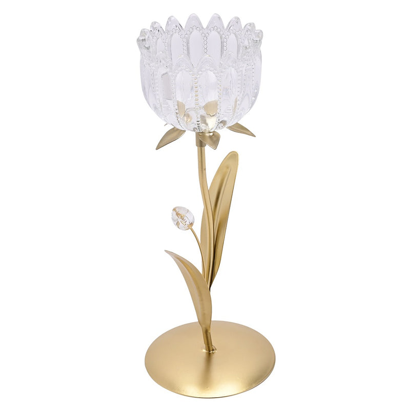 Gold single flower tealight holder