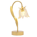 Gold and Clear Glass Flower Single Stem Battery Powered LED Table Lamp 29cm