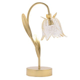 Gold and Clear Glass Flower Single Stem Battery Powered LED Table Lamp 29cm