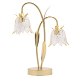 Britalia BRHE2528 Gold and Clear Glass Flower Double Stem Battery Powered LED Table Lamp