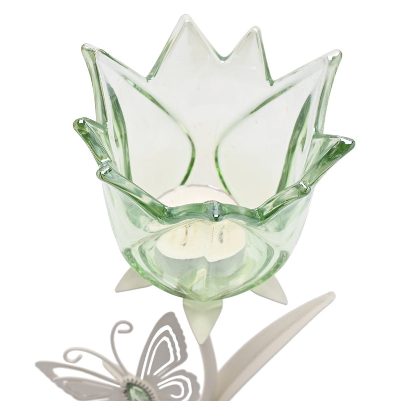 Green single flower tealight holder