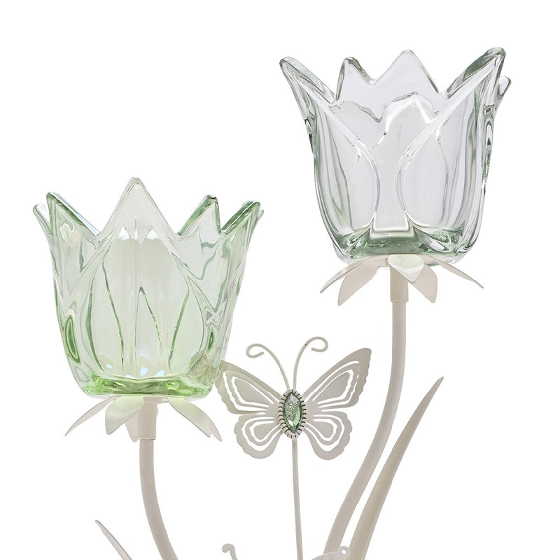 Cream and Green Tea Light candle holder