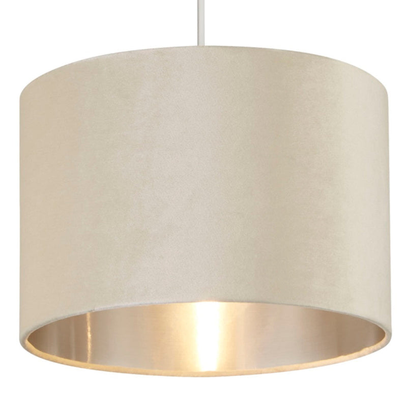 Soft Cream Velvet Vintage Easy Fit Drum Shade with Silver Inner 30cm