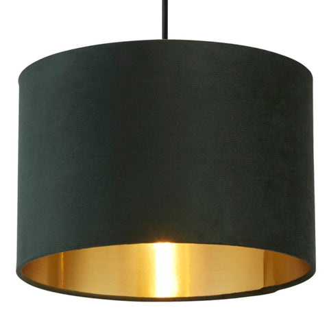 Forest Green Velvet Vintage Easy Fit Drum Shade with Gold Inner 30cm
