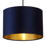 Navy Blue Velvet Vintage Easy Fit Drum Shade with Gold Inner 30cm