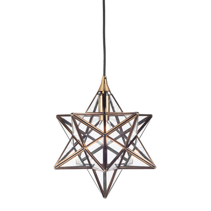 DAR ILA0175 Ilario Antique Brass &amp; Glass Vintage Star Pendant - 30cm Diameter