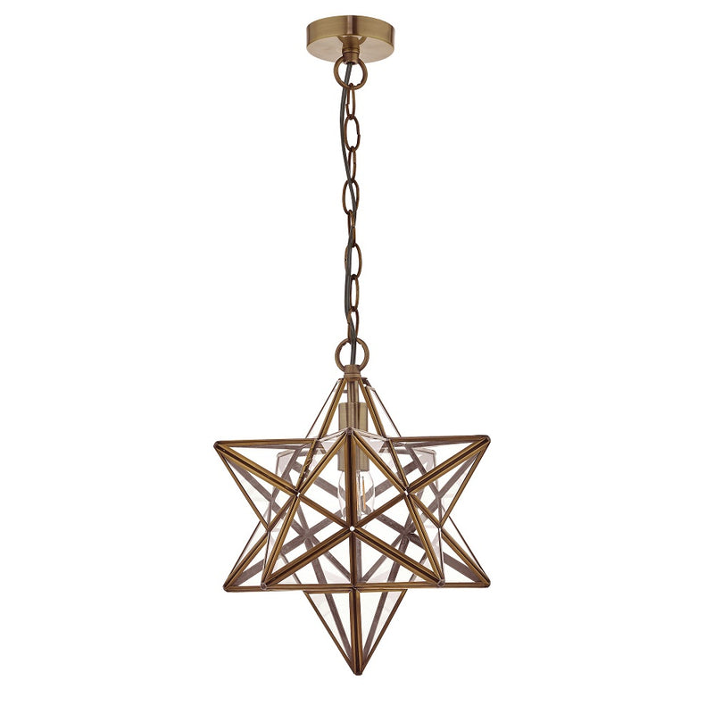 DAR ILA8675 Ilario Antique Brass & Glass Vintage Star Pendant - 40cm Diameter