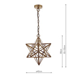 DAR ILA8675 Ilario Antique Brass & Glass Vintage Star Pendant 42cm