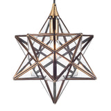 Geometric pendant light with clear glass and brass frame