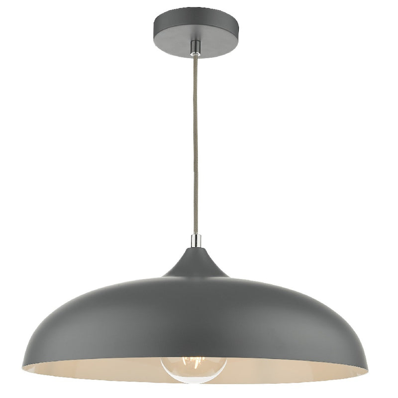 Matt Graphite Grey Metal Vintage Shallow Curved Dome Pendant Ceiling Light 45cm
