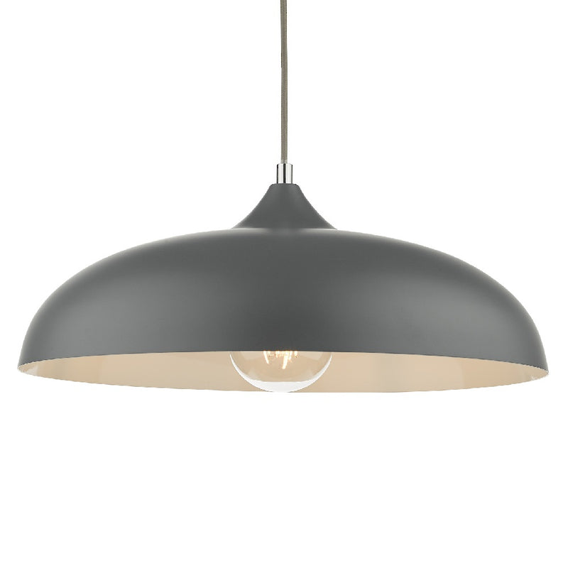 Matt Graphite Grey Metal Vintage Shallow Curved Dome Pendant Ceiling Light 45cm