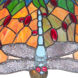 Antique brass table lamp with Dragonfly Tiffany Shade