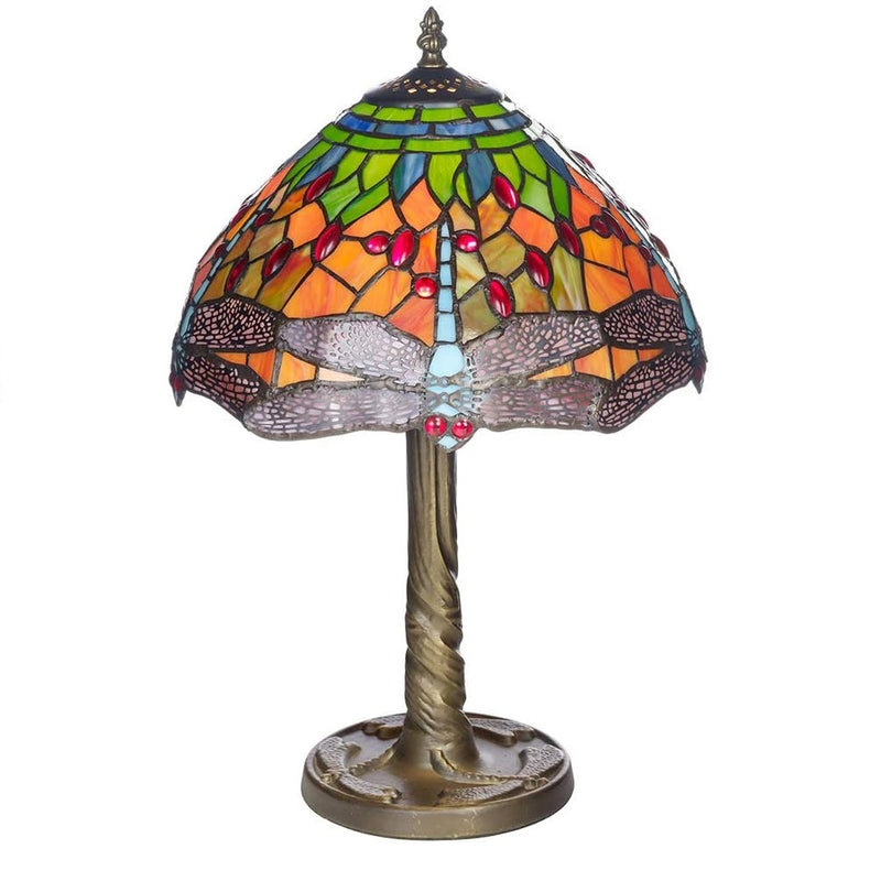 Britalia BRL12MITCHAM/TLWS 12" Dragonfly Multicolour Tiffany Glass Vintage Dome Table Lamp - 48cm Height