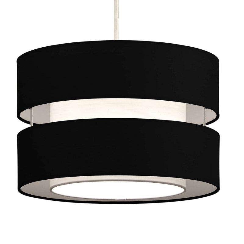 Britalia BRL30LAYERBLK/PEN Black Cotton Fabric Double Layer Retro Easy Fit Drum Lampshade - 30cm Diameter