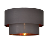 Grey Fabric and Gold Inner Two Tier Modern Easy Fit Drum Lampshade