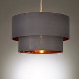 Grey Fabric and Gold Inner 2 Tiered Retro Drum Lampshade