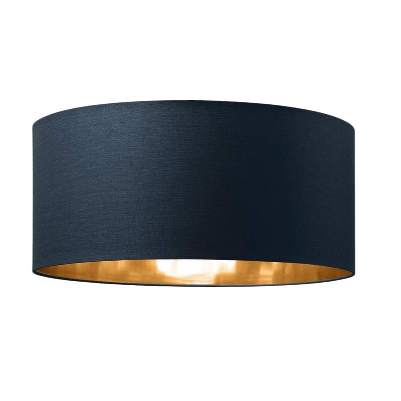 Navy Blue and Copper Inner Modern Easy Fit Cotton Drum Lampshade 450mm