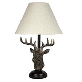 Britalia BR20694 Brown Rustic Stag Head Sculpture Vintage Table Lamp with Linen Shade 48cm