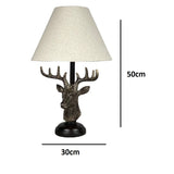 Britalia BR20694 Brown Rustic Stag Head Sculpture Vintage Table Lamp with Linen Shade 48cm