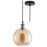 Matt Black & Amber Glass Vintage Globe Dome Pendant Light 20cm