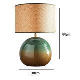 stylish modern lamp with green base and natural woven shade