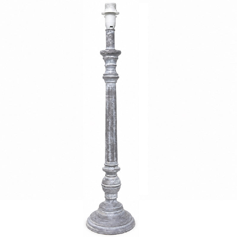 Britalia BRLAURORE/TL Distressed Grey Wooden Candlestick Table Lamp Base – Rustic Farmhouse Bedroom &amp; Living Room Lighting - 60cm Height