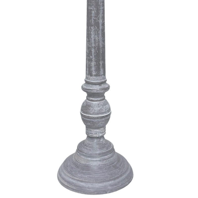 distressed grey turned candlestick table lamp base