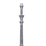 distressed grey candlestick lamp base with white lamp holder