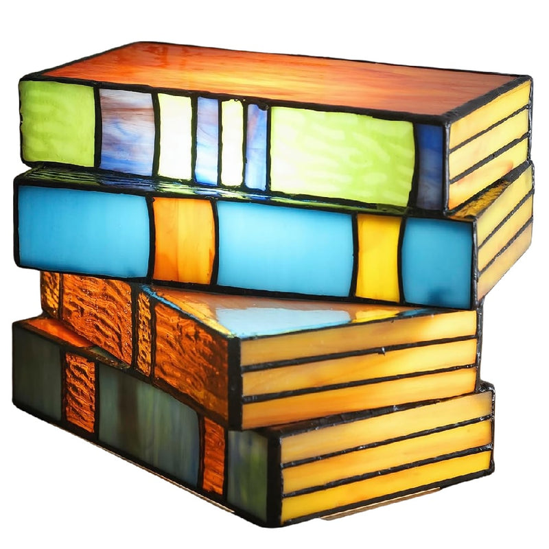 Britalia BRLBOOKSTIF/TL Multi Coloured Stained Glass Stack of Books Tiffany Style Table Lamp