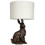 Antique Copper Bunny Rabbit Table Lamp with Natural Linen Drum Shade 51cm